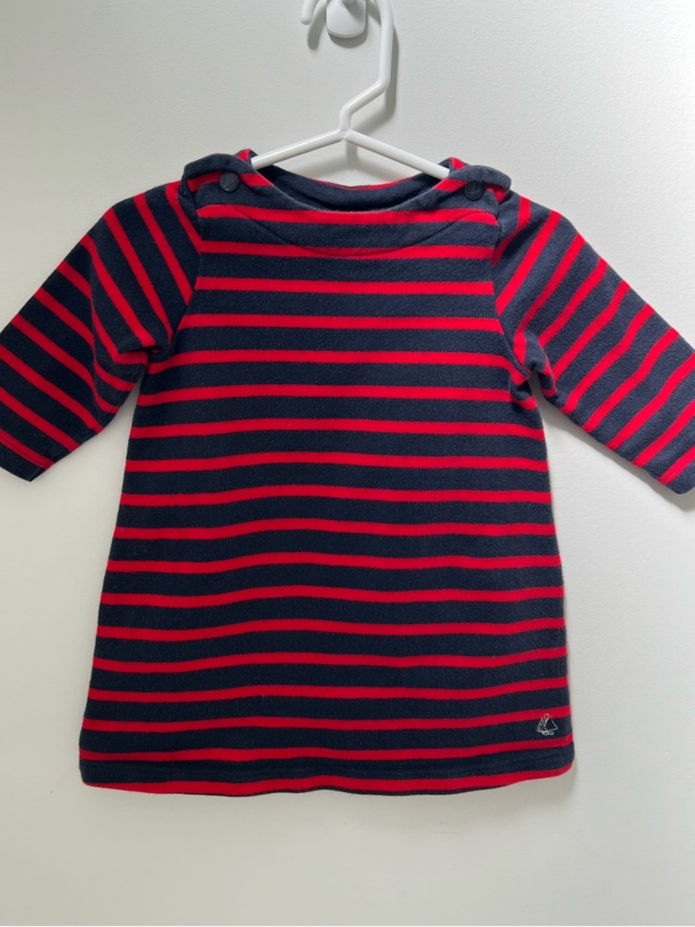 Petit Bateau Navy and Red Striped Baby Sweater Dress